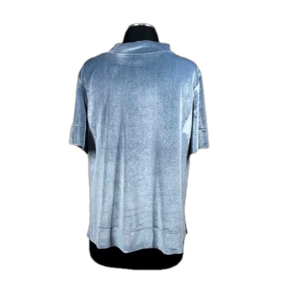 Anthropologie Krisha Blouse Top Velvet Mock Neck Short Sleeve Slate Blue Size L - Picture 4 of 16